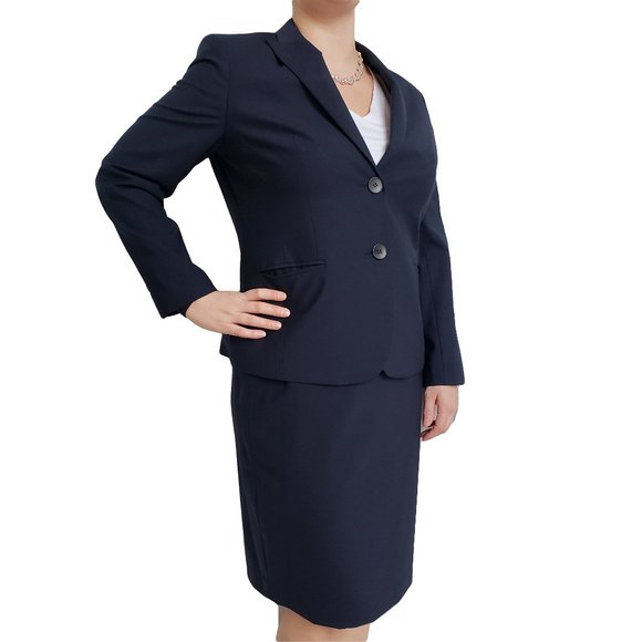 JONES NEW YORK Navy Career Skirt Blazer Suit 14
